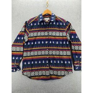 Vtg‎ Cabin Creek Shirt Women Western Snowman Fair Isle Pattern Long L